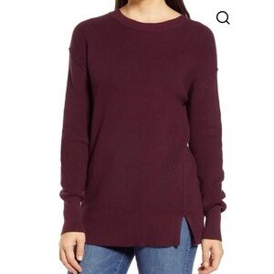 Caslon Crewneck Rib Sweater In Burgundy Stem size XS
